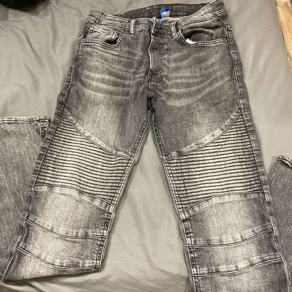 Black & faded grey h&m biker jeans